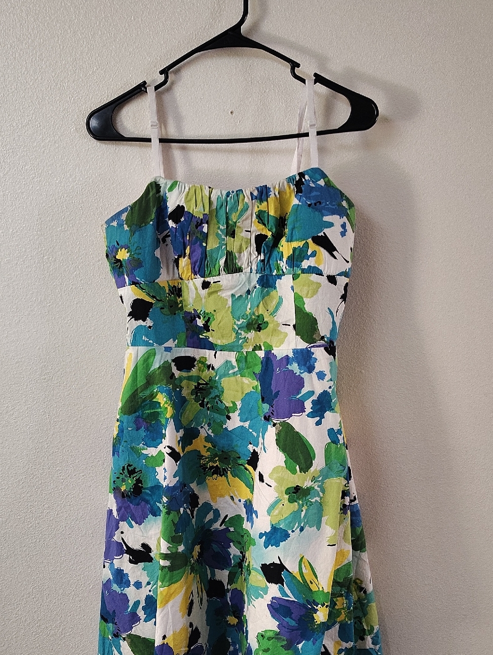 Dressbarn Womens Floral Watercolor Sundress Blue Green Fit Flare Size 14